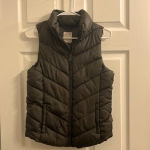 Olive green puffy, zip up vest